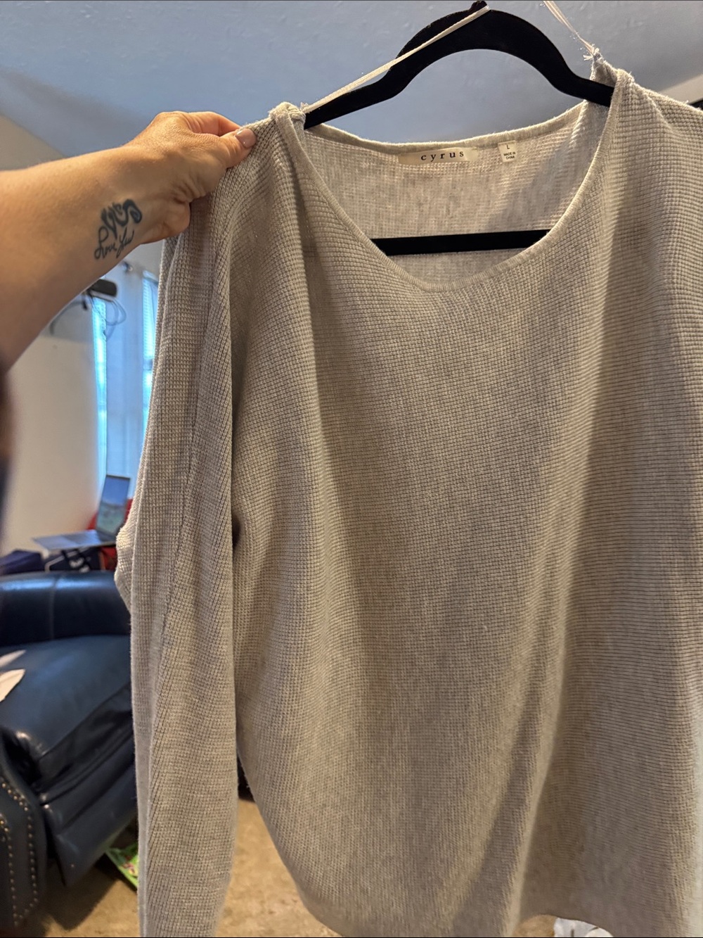 Cyrus Scoop Neck Lightweight Long Sleeve Top in Light Gray